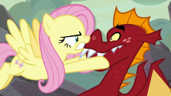 Size: 1280x720 | Tagged: safe, screencap, fluttershy, garble, pegasus, pony, sweet and smoky, boop, duo, face grab, female, male, mare, nose to nose, nose wrinkle, noseboop