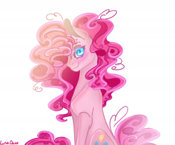 Size: 2117x1756 | Tagged: safe, artist:luna dave, pinkie pie, earth pony, pony, blushing, cute, diapinkes, female, hair over one eye, mare, profile, solo