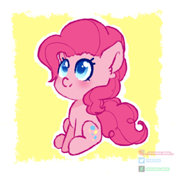 Size: 1024x1024 | Tagged: safe, artist:princess-berri, pinkie pie, earth pony, pony, abstract background, blushing, colored pupils, cute, diapinkes, ear fluff, sitting, solo