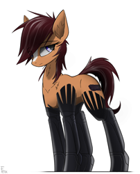 Size: 2400x2970 | Tagged: safe, artist:fenixdust, oc, oc only, oc:wireless fuzz, cyborg, earth pony, pony, amputee, augmented, ear fluff, female, mare, prosthetic limb, prosthetics, simple background, solo, white background