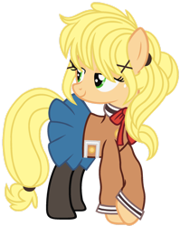 Size: 1280x1608 | Tagged: safe, artist:bezziie, applejack, earth pony, pony, arisa, clothes, cosplay, costume, schoolgirl, simple background, solo, transparent background