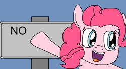 Size: 1102x608 | Tagged: safe, artist:logan jones, pinkie pie, pony, female, meme, no, pointing, ponified meme, reaction image, sign, super mario odyssey