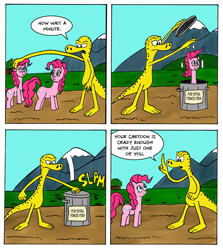 Size: 900x1008 | Tagged: safe, artist:cartoon-eric, pinkie pie, pony, clone, comic, pinkie clone, salamander, trash can