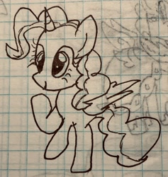 Size: 1942x2047 | Tagged: safe, artist:rainbow eevee, pinkie pie, alicorn, pony, alicornified, cute, female, graph paper, lineart, old art, pinkiecorn, race swap, raised hoof, solo, this will end in tears, traditional art, xk-class end-of-the-world scenario