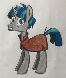 Size: 2181x2564 | Tagged: safe, artist:bozzerkazooers, stygian, pony, shadow play, cape, clothes, cute, male, simple background, solo, stallion, stygianbetes, traditional art, white background