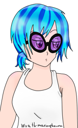 Size: 414x677 | Tagged: safe, artist:wrath-marionphauna, dj pon-3, vinyl scratch, human, alternate hairstyle, digital art, glasses, humanized, ponytail, simple background, solo, transparent background