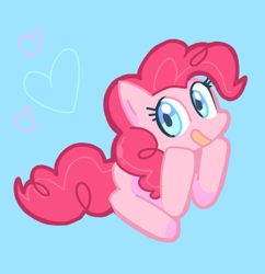 Size: 351x363 | Tagged: safe, artist:toad-townz, pinkie pie, earth pony, pony, blue background, cute, diapinkes, female, heart, mare, missing cutie mark, simple background, solo