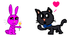 Size: 345x190 | Tagged: safe, artist:drypony198, oc, oc only, oc:dazzle, oc:rosie bunny, cat, rabbit, flower, rosiedazzle, simple background, white background