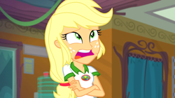 Size: 1920x1080 | Tagged: safe, screencap, applejack, equestria girls, legend of everfree, legend of everfree - bloopers, blooper, faic, silly, silly human, solo, who's a silly human