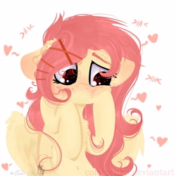 Size: 2160x2160 | Tagged: safe, artist:colorbrush, oc, oc only, oc:little bee, pegasus, pony, belly button, blushing, bust, chest fluff, cute, female, floppy ears, heart, heart eyes, looking away, looking down, mare, not fluttershy, portrait, simple background, smiling, solo, white background, wingding eyes, wings