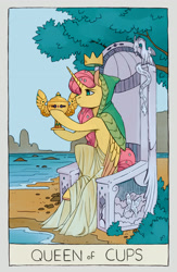 Size: 2284x3508 | Tagged: safe, artist:cuttledreams, fluttershy, alicorn, pony, alicornified, crown, fanfic art, flower, flower in hair, fluttercorn, jewelry, pony pov series, race swap, regalia, tarot card, throne