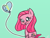 Size: 1024x768 | Tagged: safe, artist:galaxysodapop, pinkie pie, earth pony, pony, :p, balloon, blushing, cute, cuteamena, diapinkes, ear fluff, green background, heart, heart balloon, looking at you, pinkamena diane pie, simple background, solo, tongue out