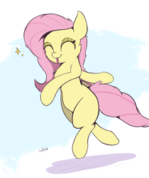 Size: 2100x2500 | Tagged: safe, artist:rainyvisualz, fluttershy, pegasus, pony, :p, bipedal, chest fluff, cute, eyes closed, leg fluff, missing cutie mark, shyabetes, simple background, smiling, solo, three quarter view, tongue out, white background, wingless