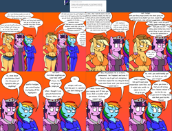 Size: 5130x3897 | Tagged: safe, artist:americananomaly, applejack, rainbow dash, anthro, anthroquestria, clothes, crown, dress, jewelry, regalia