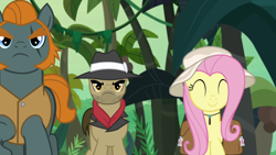 Size: 1920x1080 | Tagged: safe, screencap, biff, fluttershy, rogue (character), pegasus, pony, daring doubt, hat, henchmen, saddle bag