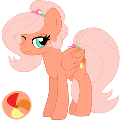 Size: 2200x2200 | Tagged: safe, artist:mississippikite, oc, oc only, oc:honey gossip, pegasus, pony, female, mare, offspring, one eye closed, parent:big macintosh, parent:fluttershy, parents:fluttermac, simple background, solo, white background, wink