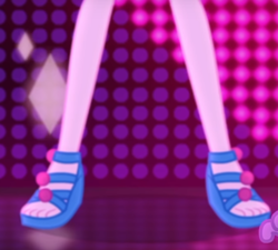 Size: 636x572 | Tagged: safe, screencap, pinkie pie, better together, equestria girls, i'm on a yacht, cropped, feet, legs, neon eg logo, pictures of legs, sandals, solo