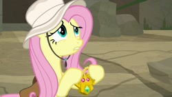 Size: 1920x1080 | Tagged: safe, screencap, fluttershy, pegasus, pony, daring doubt, hat, solo, truth talisman