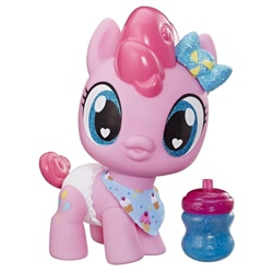 Size: 800x800 | Tagged: safe, pinkie pie, pony, rainbow roadtrip, baby, baby pie, baby pony, bottle, cute, diapinkes, toy