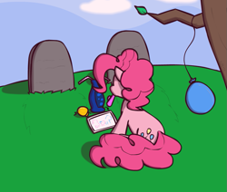 Size: 951x808 | Tagged: artist needed, safe, pinkie pie, earth pony, pony, balloon, female, gravestone, implied death, mare, solo