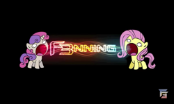 Size: 800x480 | Tagged: safe, fluttershy, sweetie belle, pegasus, pony, unicorn, aaaaaaaaaa, derp, female, filly, screaming, simple background, sweetie derelle, text