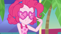 Size: 1920x1080 | Tagged: safe, screencap, pinkie pie, better together, equestria girls, i'm on a yacht, awww, cute, cute face, dawwww, diapinkes, sleeveless, solo, sunglasses