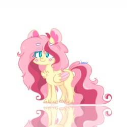 Size: 1300x1300 | Tagged: safe, artist:pniesbunnis, fluttershy, pegasus, pony, blushing, chibi, cute, mirror, remake, shyabetes, simple background, white background