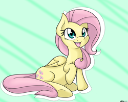 Size: 2250x1800 | Tagged: safe, alternate version, artist:wiggabuysomeapples, fluttershy, pegasus, pony, cute, female, mare, open mouth, shyabetes, silly, silly pony, sitting, solo, tongue out