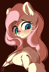 Size: 1384x2044 | Tagged: safe, artist:tohupo, fluttershy, pegasus, pony, blushing, bust, cute, female, head turn, looking at you, looking down, mare, shyabetes, simple background, solo