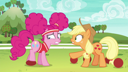 Size: 1280x720 | Tagged: safe, screencap, applejack, pinkie pie, earth pony, pony, buckball season, buckball, pinktails pie