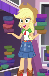 Size: 459x698 | Tagged: safe, screencap, applejack, better together, diy with applejack, equestria girls, cropped, solo