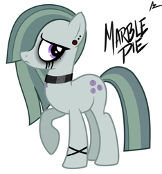 Size: 5510x5896 | Tagged: safe, artist:aer0 zer0, edit, marble pie, earth pony, pony, absurd resolution, bracelet, choker, dripping makeup, ear piercing, earring, emarble pie, emo, eyeliner, eyeshadow, female, frown, hair over one eye, jewelry, makeup, mare, piercing, raised hoof, simple background, solo, vector, vector edit, white background