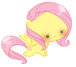 Size: 500x442 | Tagged: safe, artist:cmvm, part of a set, fluttershy, pegasus, pony, blushing, chibi, cute, no nose, pixiv, shyabetes, simple background, solo, transparent background