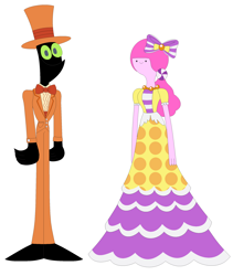 Size: 2092x2476 | Tagged: safe, artist:nathaniel hansen, discord, pinkie pie, make new friends but keep discord, adventure time, barely pony related, cartoon network, clothes, dress, female, gala dress, hat, male, my little pony, nergal, nergal and princess bubblegum, parody, princess bubblegum, the grim adventures of billy and mandy, top hat, tuxedo