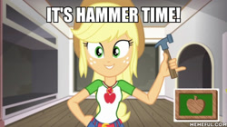 Size: 600x337 | Tagged: safe, edit, edited screencap, screencap, applejack, better together, diy with applejack, equestria girls, geode of super strength, hammer, magical geodes