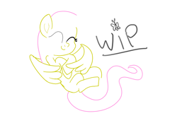 Size: 4200x3041 | Tagged: safe, artist:n3ro 182, fluttershy, pegasus, pony, cute, female, hug, lineart, mare, one eye closed, solo, wings, wink, wip