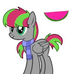 Size: 437x412 | Tagged: artist needed, source needed, useless source url, safe, oc, oc only, oc:watermelon punch, pegasus, pony, base used, clothes, female, food, mare, pony town, punch, scarf, simple background, solo, watermelon, white background