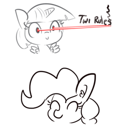 Size: 1650x1650 | Tagged: safe, artist:tjpones, pinkie pie, twilight sparkle, twilight sparkle (alicorn), alicorn, earth pony, pony, bust, c:, cute, description is relevant, doodle, duo, duo female, ear fluff, eye beams, eyes closed, female, mare, ponk, simple background, smiling, smoke, spread wings, tutorial, white background, wings