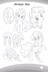 Size: 2107x3160 | Tagged: safe, seven seas, pinkie pie, earth pony, pony, my little pony: the manga, my little pony: the manga volume 1, spoiler:manga, spoiler:manga1, angry, bipedal, cute, cutie mark, diapinkes, element of laughter, lineart, looking at you, monochrome, pinkamena diane pie, pinkie sense, sketch gallery