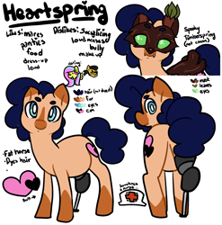 Size: 2023x2049 | Tagged: safe, artist:/d/non, oc, oc only, oc:heartspring, oc:iggy the kidd, oc:star shower, earth pony, original species, pony, timber pony, timber wolf, amputee, cutie mark, prosthetic leg, prosthetic limb, prosthetics, reference sheet, simple background, species swap, updated, white background