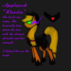 Size: 250x250 | Tagged: safe, artist:sinsays, part of a series, part of a set, applejack, earth pony, pony, alternate timeline, applejack becomes a royal guard, applejack becomes a warden, applejack becomes captain of the guard, applejack's hat, armor, ask corrupted twilight sparkle, color change, corrupted, corrupted applejack, corrupted element of harmony, corrupted element of honesty, cowboy hat, dark, dark equestria, dark magic, dark world, darkened coat, darkened hair, element of honesty, female, glowing eyes, hat, magic, mind control, picture for breezies, possessed, profile, reference sheet, solo, sombra empire, sombra eyes, sombrafied, stetson, tumblr, tumblr:ask corrupted twilight sparkle