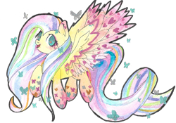 Size: 2223x1554 | Tagged: safe, artist:sadonax, fluttershy, butterfly, pegasus, pony, rainbow power, solo, traditional art, watercolor painting