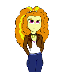 Size: 1500x1500 | Tagged: safe, artist:xethshade, adagio dazzle, equestria girls, cargo pants, clothes, female, hands behind back, jacket, jewelry, necklace, pants, shirt, simple background, solo, white background