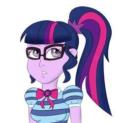 Size: 1500x1500 | Tagged: safe, artist:xethshade, sci-twi, twilight sparkle, better together, equestria girls, bowtie, clothes, female, geode of telekinesis, glasses, ponytail, simple background, solo, white background