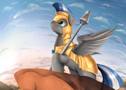 Size: 3749x2662 | Tagged: safe, artist:pridark, oc, oc only, oc:cloud zapper, armor, royal guard, solo, spear