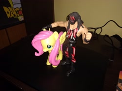 Size: 4096x3072 | Tagged: safe, fluttershy, human, pegasus, pony, cute, kane, petting, photo, toy, wwe