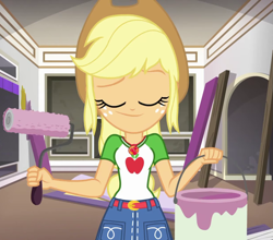 Size: 1225x1079 | Tagged: safe, screencap, applejack, better together, diy with applejack, equestria girls, cropped, geode of super strength, magical geodes, paint roller, solo