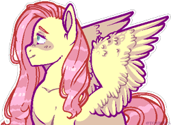 Size: 415x304 | Tagged: safe, artist:toybites, fluttershy, pegasus, pony, blushing, female, mare, pixel art, simple background, smiling, solo, spread wings, transparent background, wings