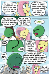 Size: 800x1200 | Tagged: safe, artist:shoutingisfun, fluttershy, oc, oc:anon, human, pegasus, pony, comic:one left, adventures of sonic the hedgehog, cartoon swearing, comic, dialogue, disgusted, doctor eggman, eyes closed, female, greentext, human male, male, mare, open mouth, question, raised eyebrow, raised hoof, smiling, sonic the hedgehog (series), text, thought bubble, tongue out