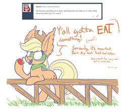 Size: 1280x1120 | Tagged: safe, artist:heir-of-rick, applejack, earth pony, pony, ask, buy some apples, chalkzone, female, mare, mask, snap (chalkzone), snapplejack, solo, tumblr, y'all